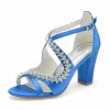 Something-Blue Accessories | Women’s Wedding Shoes Satin Block Heel Open Toe Wedding Sandals Bridal Shoes Rhinestone Elegant Wedding Party Prom Evening Cocktail Shoes Champagne – Womens