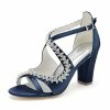 Something-Blue Accessories | Women’s Wedding Shoes Satin Block Heel Open Toe Wedding Sandals Bridal Shoes Rhinestone Elegant Wedding Party Prom Evening Cocktail Shoes Champagne – Womens