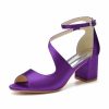 Something-Blue Accessories | Women’s Wedding Shoes Satin Block Heel Peep Toe Wedding Sandals Bridesmaid Shoes Elegant Simple Wedding Party Shoes Burgundy – Womens