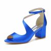 Something-Blue Accessories | Women’s Wedding Shoes Satin Block Heel Peep Toe Wedding Sandals Bridesmaid Shoes Elegant Simple Wedding Party Shoes Burgundy – Womens