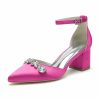 Something-Blue Accessories | Women’s Wedding Shoes Satin Chunky Heel Block Heel Point Toe Wedding Heels Bridal Shoes Ankle Strap Heels Crystal Elegant Wedding Shoes Fuchsia – Womens