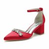 Something-Blue Accessories | Women’s Wedding Shoes Satin Chunky Heel Block Heel Point Toe Wedding Heels Bridal Shoes Ankle Strap Heels Crystal Elegant Wedding Shoes Fuchsia – Womens