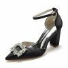 Something-Blue Accessories | Women’s Wedding Shoes Satin High Heel Block Heel Point Toe Wedding Heels Bridal Shoes Crystal Elegant Wedding Evening Shoes White – Womens