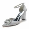 Something-Blue Accessories | Women’s Wedding Shoes Satin High Heel Block Heel Point Toe Wedding Heels Bridal Shoes Crystal Elegant Wedding Evening Shoes White – Womens