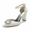 Something-Blue Accessories | Women’s Wedding Shoes Satin High Heel Block Heel Point Toe Wedding Heels Bridal Shoes Crystal Elegant Wedding Evening Shoes White – Womens