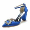 Something-Blue Accessories | Women’s Wedding Shoes Satin High Heel Block Heel Point Toe Wedding Heels Bridal Shoes Crystal Elegant Wedding Evening Shoes White – Womens