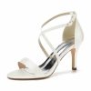 Something-Blue Accessories | Women’s Wedding Shoes Satin High Heel Open Toe Wedding Sandals Bridesmaid Shoes Elegant Simple Wedding Party Prom Evening Cocktail Shoes Ivory – Womens