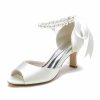 Something-Blue Accessories | Women’s Wedding Shoes Satin High Heel Peep Toe Wedding Sandals Bridal Shoes Pearl Elegant Wedding Party Evening Shoes Ivory – Womens