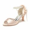 Something-Blue Accessories | Women’s Wedding Shoes Satin High Heel Peep Toe Wedding Sandals Bridal Shoes Pearl Elegant Wedding Party Evening Shoes Ivory – Womens