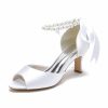 Something-Blue Accessories | Women’s Wedding Shoes Satin High Heel Peep Toe Wedding Sandals Bridal Shoes Pearl Elegant Wedding Party Evening Shoes Ivory – Womens