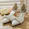 Something-Blue Accessories | Women’s Wedding Shoes Satin High Heel Point Toe Wedding Heels Bridal Shoes Bowknot Cute Elegant Wedding Shoes Ivory – Womens