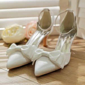 Something-Blue Accessories | Women’s Wedding Shoes Satin High Heel Point Toe Wedding Heels Bridal Shoes Bowknot Cute Elegant Wedding Shoes Ivory – Womens