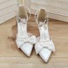 Something-Blue Accessories | Women’s Wedding Shoes Satin High Heel Point Toe Wedding Heels Bridal Shoes Bowknot Cute Elegant Wedding Shoes Ivory – Womens