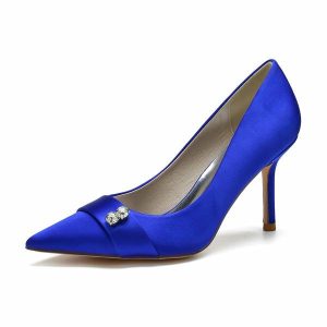 Something-Blue Accessories | Women’s Wedding Shoes Satin High Heel Point Toe Wedding Heels Bridal Shoes Rhinestone Elegant Wedding Work Party Evening Shoes Royal Blue – Womens