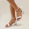 Something-Blue Accessories | Women’s Wedding Shoes Satin Open Toe Wedding Sandals Bridal Shoes Junior Bridesmaid Shoes Pearl Ribbon Tie Elegant Chunky Heel Block Heel Shoes Ivory – Womens