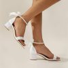 Something-Blue Accessories | Women’s Wedding Shoes Satin Open Toe Wedding Sandals Bridal Shoes Junior Bridesmaid Shoes Pearl Ribbon Tie Elegant Chunky Heel Block Heel Shoes Ivory – Womens