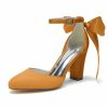 Something-Blue Accessories | Women’s Wedding Shoes Satin Round Toe Wedding Heels Bridal Shoes Ribbon Tie Elegant High Heel Block Heel Shoes Ivory – Womens