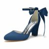 Something-Blue Accessories | Women’s Wedding Shoes Satin Round Toe Wedding Heels Bridal Shoes Ribbon Tie Elegant High Heel Block Heel Shoes Ivory – Womens