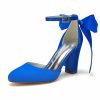 Something-Blue Accessories | Women’s Wedding Shoes Satin Round Toe Wedding Heels Bridal Shoes Ribbon Tie Elegant High Heel Block Heel Shoes Ivory – Womens