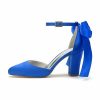 Something-Blue Accessories | Women’s Wedding Shoes Satin Round Toe Wedding Heels Bridal Shoes Ribbon Tie Elegant High Heel Block Heel Shoes Ivory – Womens