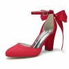 Something-Blue Accessories | Women’s Wedding Shoes Satin Round Toe Wedding Heels Bridal Shoes Ribbon Tie Elegant High Heel Block Heel Shoes Ivory – Womens