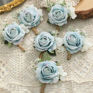 Wedding Flowers | 6 PCS Artificial Wedding Flowers Silk Roses Bridesmaid Wedding Flower Packages Blue – Womens