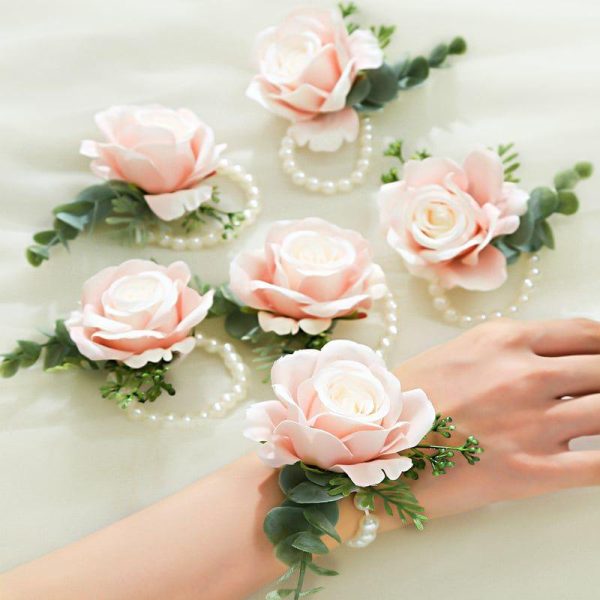 Wedding Flowers | 6 PCS Artificial Wedding Flowers Silk Roses Bridesmaid/Mother Wrist Corsage Pink – Womens