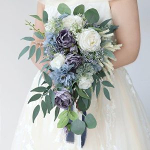 Wedding Flowers | Artificial Wedding Flowers Cascade Silk Roses Bridal Bouquets Blue – Womens