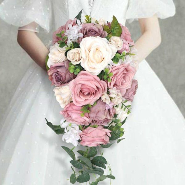 Wedding Flowers | Artificial Wedding Flowers Cascade Silk Roses Bridal Bouquets Pink – Womens