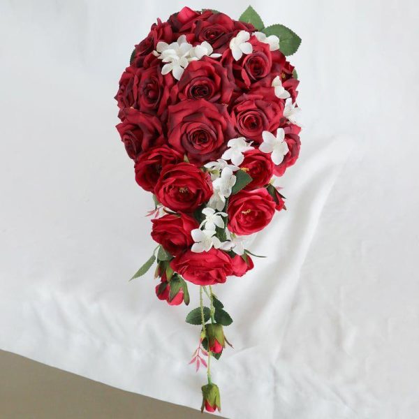 Wedding Flowers | Artificial Wedding Flowers Cascade Silk Roses Bridal Bouquets Red – Womens