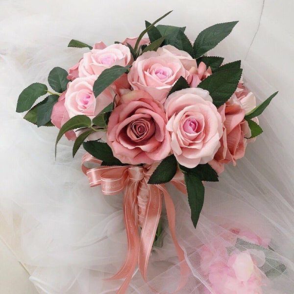 Wedding Flowers | Artificial Wedding Flowers Round Polyester Bridesmaid Bouquets Pink – Womens