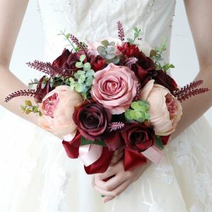 Wedding Flowers | Artificial Wedding Flowers Round Silk Bridesmaid Bouquets Red – Womens