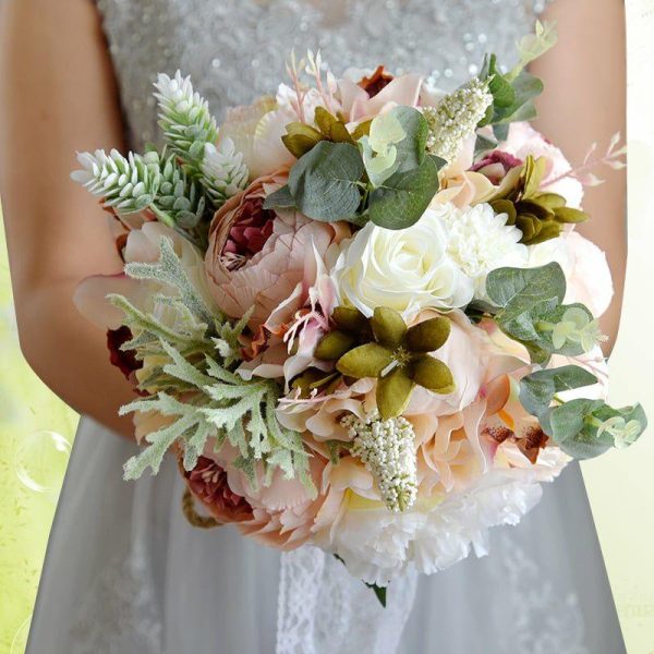 Wedding Flowers | Artificial Wedding Flowers Round Silk Roses Bridal Bouquets As Picture – Womens