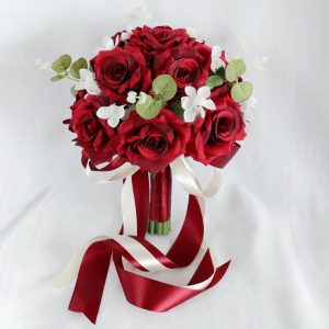 Wedding Flowers | Artificial Wedding Flowers Round Silk Roses Bridesmaid Bouquets Red – Womens