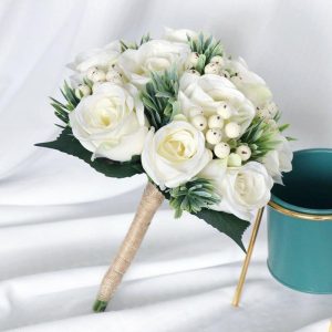 Wedding Flowers | Artificial Wedding Flowers Round Silk Roses Bridesmaid Bouquets White – Womens