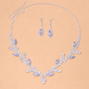 Wedding & Party Jewelry | Charming Crystal Drop Earrings Necklace Jewelry Sets Silver – Womens