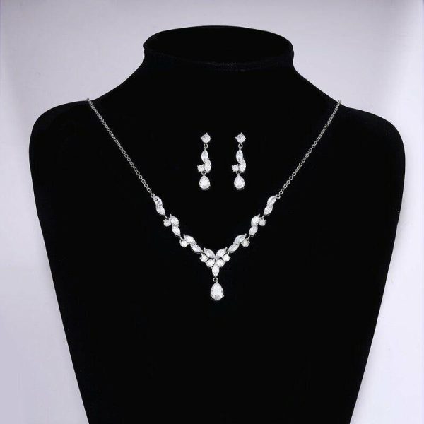 Wedding & Party Jewelry | Classic Pear Zircon Necklace Dangle Earrings Jewelry Sets Silver – Womens