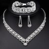 Wedding & Party Jewelry | Classic Rhinestone Drop Earrings Bracelet Princess Necklaces Jewelry Sets Silver – Womens