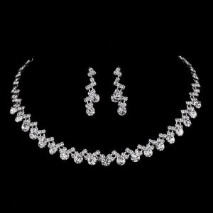 Wedding & Party Jewelry | Classic Rhinestone Tennis Necklace Dangle Earrings Jewelry Sets Silver – Womens