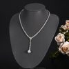 Wedding & Party Jewelry | Classic Round Cut Cubic Zirconia Dangle Earrings Lariat Necklace Jewelry Sets Silver – Womens