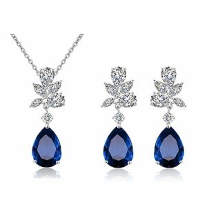 Wedding & Party Jewelry | Elegant Crystal Drop Earrings Pendant Necklaces Jewelry Sets Blue – Womens