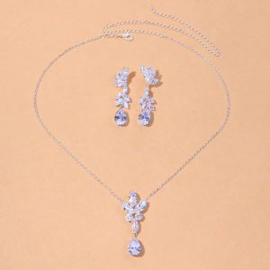 Wedding & Party Jewelry | Elegant Cubic Zirconia Drop Earrings Necklace Jewelry Sets Silver – Womens