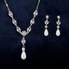 Wedding & Party Jewelry | Elegant Cubic Zirconia Pearl Drop Earrings Lariat Necklace Jewelry Sets Gold – Womens