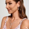 Wedding & Party Jewelry | Elegant Cubic Zirconia Pearl Drop Earrings Lariat Necklace Jewelry Sets Gold – Womens