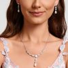 Wedding & Party Jewelry | Elegant Cubic Zirconia Pearl Drop Earrings Lariat Necklace Jewelry Sets Gold – Womens