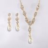 Wedding & Party Jewelry | Elegant Cubic Zirconia Pearl Drop Earrings Lariat Necklace Jewelry Sets Gold – Womens