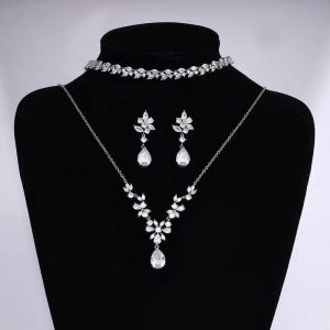 Wedding & Party Jewelry | Elegant Pear Zircon Drop Earrings Bracelet Necklace Jewelry Sets Silver – Womens