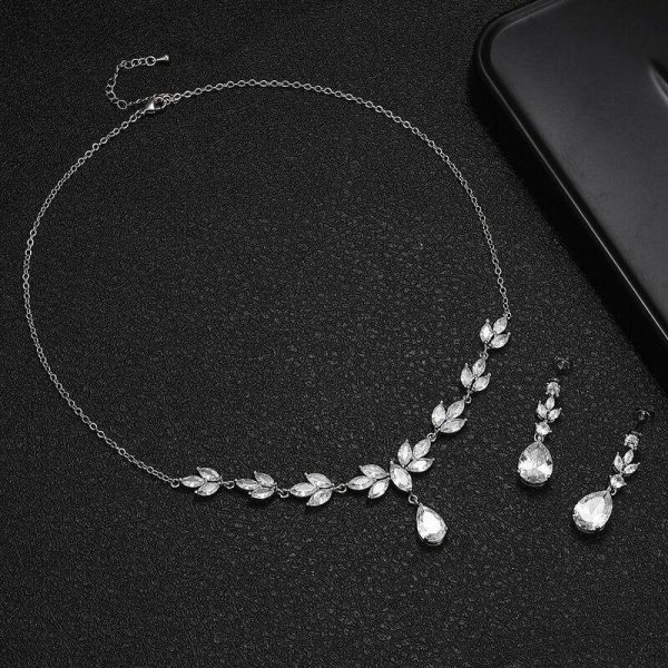 Wedding & Party Jewelry | Elegant Pear Zircon Drop Earrings Necklace Jewelry Sets Silver – Womens