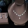 Wedding & Party Jewelry | Elegant Pear Zircon Drop Earrings Necklace Jewelry Sets Silver – Womens