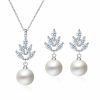 Wedding & Party Jewelry | Elegant Pearl Cubic Zirconia Drop Earrings Necklace Jewelry Sets Silver – Womens